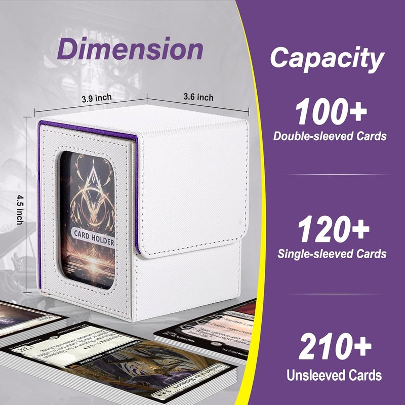 Stepane Commander Deck Box for MTG with double display windows,Card Storage Box Fits 120+ Single sleveed Cards,Magnetic Card Box with 2 Dividers&2 Toploaders for TCG White/Violet - Image 3